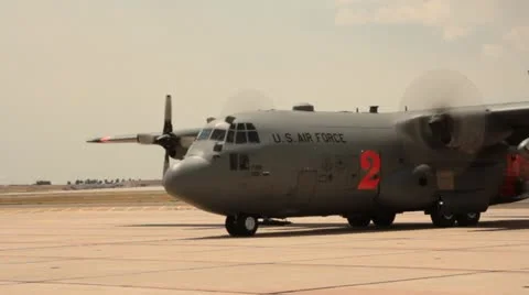 US Air Force C130 moving on airstrip (HD) c 스톡 동영상 11898107