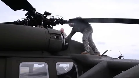 US Air force engineers checking aircraft; Military maintenance Stock Footage 84510551