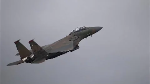 U.S. Air Force F-15 Strike Eagle flies at RAF Lakenheath Stock Footage 334652723