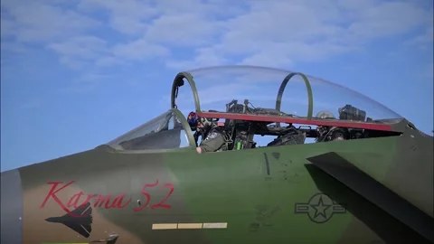 U.S Air Force F-15E Strike Eagle cockpit canopy closes in preparation for flight Stock Footage 334652682