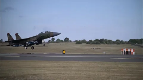 U.S. Air Force F-15E Strike Eagle takes off at RAF Lakenheath Stock Footage 334652713