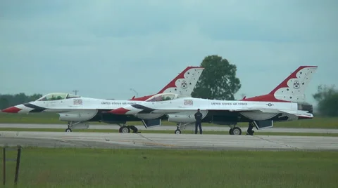 US Air Force F-16 Thunderbirds jet demonstration team preflight Stock Footage 51417995