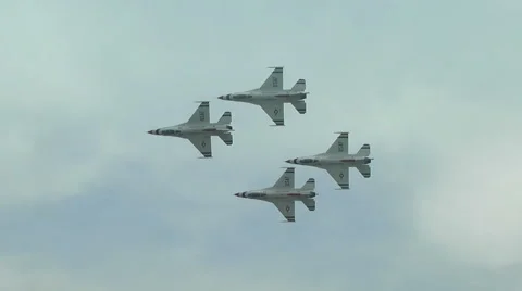 US Air Force F-16 Thunderbirds jet demonstration team 4 diamond with roll Stock Footage 51428574