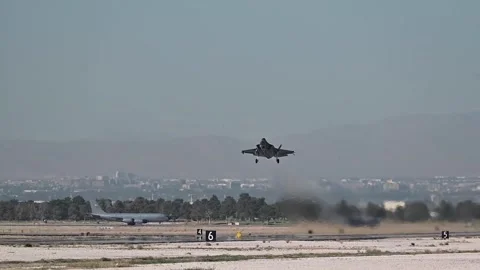 U.S. Air Force F-35 Lightning II launching from Nellis AFB, Nevada Stock Footage 276830148