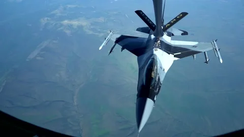 US air force fighter approaching refueling boom Stock Footage 131887890