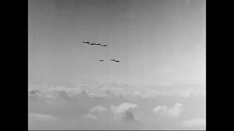US Air Force Fighters Flying In Formation And Landing On Runway Stock Footage 107921639