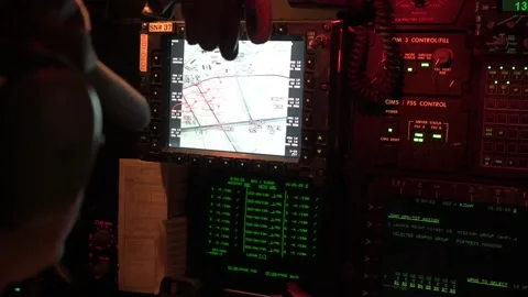 U.S. Air Force flight engineer monitors B-52 Stratofortress control instruments Stock Footage 206048907