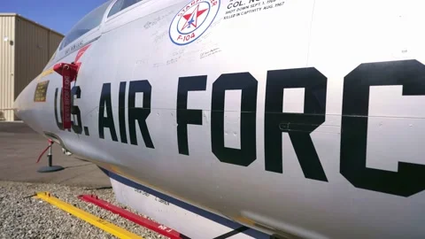 US air-force jet plane at Palm Springs Air Museum. Stock Footage 223429454