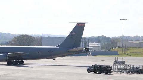 U.S. Air Force KC-135 Stratotanker taxiing on airfield Video stock 291637163