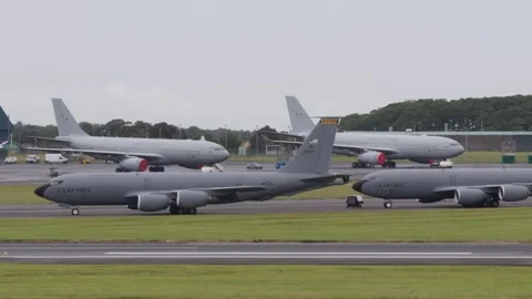 U.S. Air Force KC-135 Stratotanker aircraft at Prestwick Airport Scotland Stock Footage 341360055