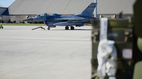 U.S. Air Force Munitions building and loading program with F-16 Stock Footage 83307380