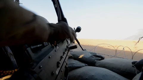 U.S. Air Force soldiers secure the perimeter during Coalition Operations - 2016 Stock Footage 88628527