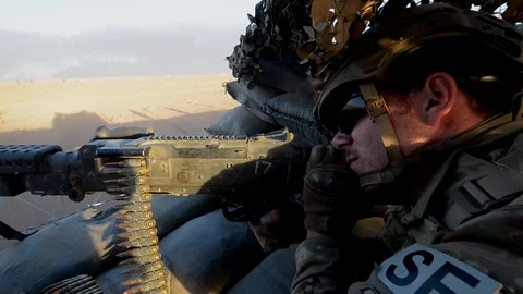 U.S. Air Force soldiers secure the perimeter during Coalition Operations - 2016 Stock Footage 88628531