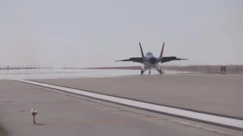 U.S. Air Force T-7A Red Hawk aircraft taxiing rear view Stock Footage 255372930