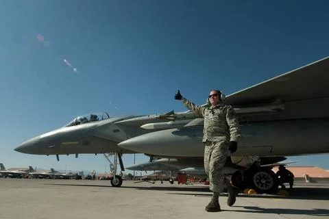 U.S. Air Force Tech. Sgt. Jon Merris, 142nd Fighter Wing, engine mechanic,... Stock Photos