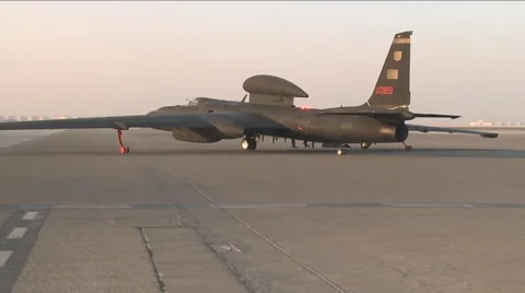 A U.S. Air Force U-2 spy reconnaissance plane taxis for takeoff. Stock Footage 67412043