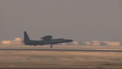 A U.S. Air Force U-2 spy reconnaissance plane takes off. Stock Footage 123372148