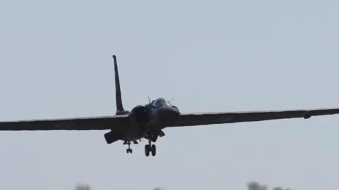 U.S. Air Force U-2 Dragon Lady  recconnaisance aircraft descending for landing Stock Footage 258899244