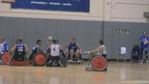 U.S. Air Force Warrior Games wheelchair rugby team hold practice session Stock Footage 106561151