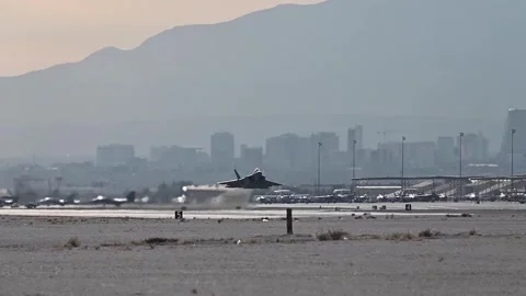 U.S. Air Force Weapons School F-22 Raptor taking off Stock Footage 258229192