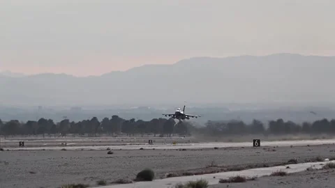 U.S. Air Force Weapons School F-16 Fighting Falcon taking off from Nellis AFB Stock Footage 258230234