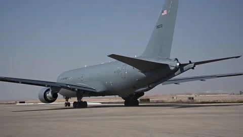 U.S. Air Fore KC-46 Pegasus aircraft taxiing at Nevatim Airbase, Israel Stock Footage 255568914