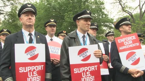 U.S. airline workers protest against Norwegian Air International Airlines. Stock Footage 63151577
