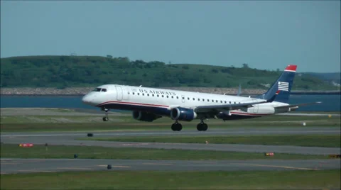 US Airways airplane landing Stock Footage