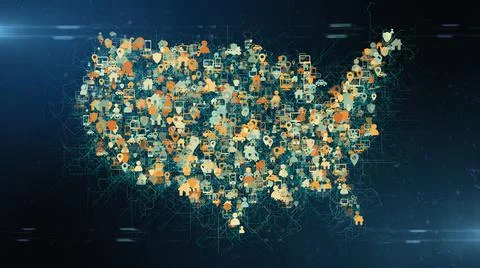 U.S. America Cloud computing IOT mobile data network connectivity technology  Stock Illustration