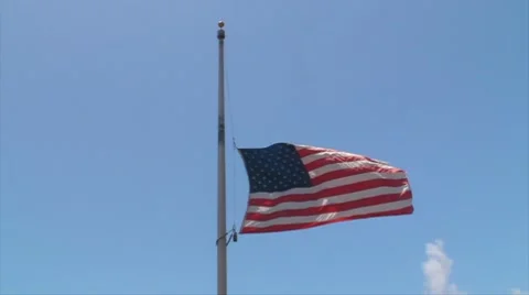 US American Flag at Half Mast for Patriot Fallen in the Line of Duty 12secs Stock Footage 7750791
