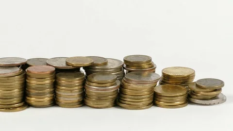 US American flag waving with stack of money Coins Video stock 71107153