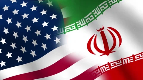 US American versus Iran flag waving animation background Stock Footage 336950191