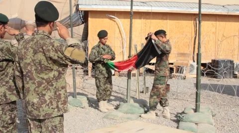 US and Afghan Simultaneous Flag Raising at Military Base 스톡 동영상 46353153