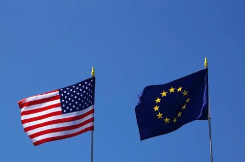 US and EU flags Stock Photos
