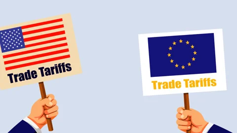 US and EU Trade Tariffs Dispute Economic Concept Stock-Footage 331938544