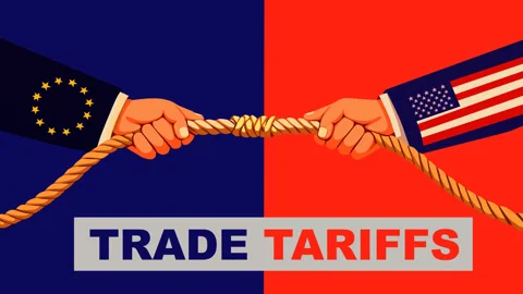 US and EU Trade Tariffs Conflict Economic Tension Concept Stock-Footage 331938629