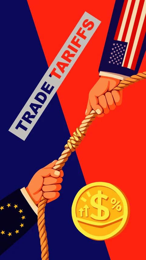 US and EU Trade Tariffs Economic Tension Concept Stock Footage 331938742