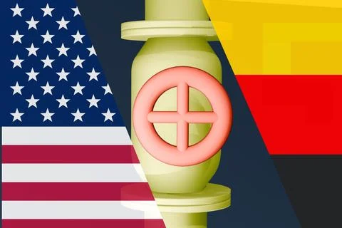 U.S. and German flag on the background of a natural gas supply pipe. Иллюстрация