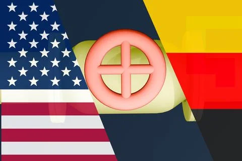 U.S. and German flag on the background of a natural gas supply pipe. Иллюстрация