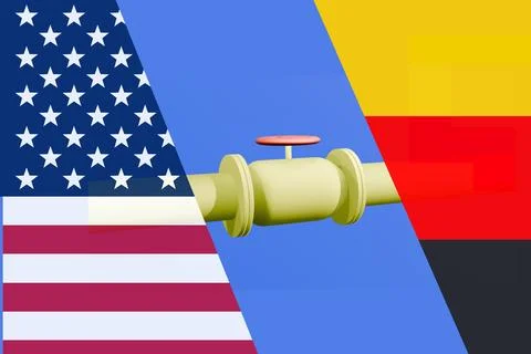 U.S. and German flag on the background of a natural gas supply pipe. Иллюстрация