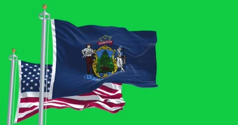 US and Maine Flags Wave isolated on green background Stock Footage 264081505