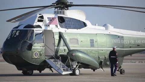 U.S. Armed Forces personnel marching to welcome U.S. President aboard Marine One Stock Footage 300167168