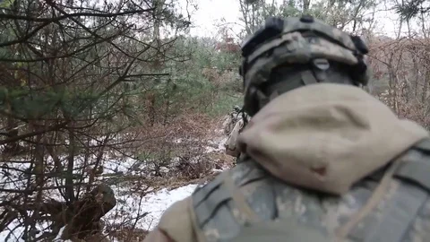U.S. Army advancing through woods during Exercise Warrior Strike in South Korea Stock Footage 83537221