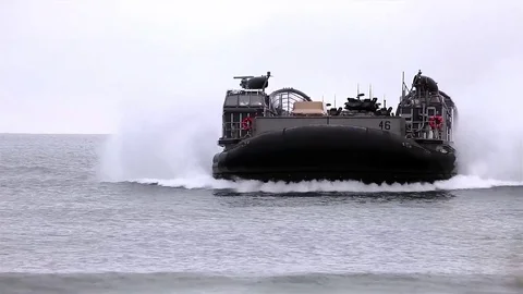 U.S. army boat approaching the beach Stock Footage 84309976