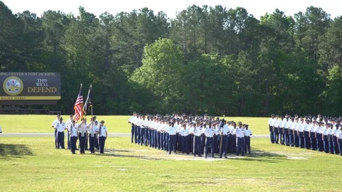 U.S. ARMY Cadets formation during graduation at Fort Jackson Training Center Stock Footage 93194877