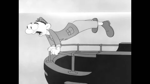 US Army Cartoon Character Attacked By Nazi German Submarines Stock Footage