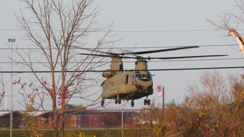 US Army CH-47 Chinook Helicopter Hovering, Close-up, Selfridge ANGB Stock Footage 343895694