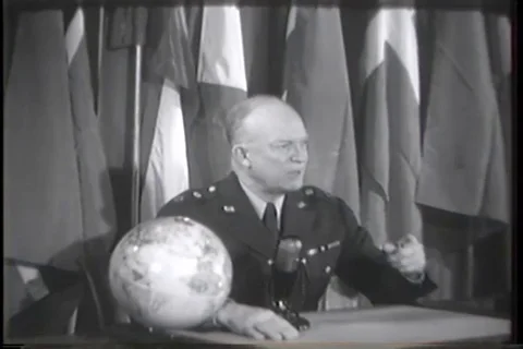 U.S. Army General Dwight David Eisenhower gives an interview to the media - 1951 Stock Footage 93005645