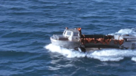 US Army Larc V Amphibious Cargo Vehicle Navigating Open Water 1960s Stock Footage 343877470