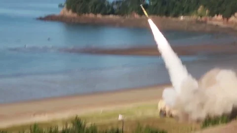 U.S. Army Launch High Mobility Rockets During Live Fire Exercise in South Korea Stock-Footage 83582513